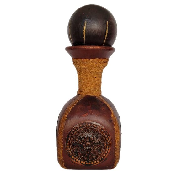 Italian Leather Wrapped Decanter Liquor Bottle Vintage Bar Ware Circa 1970s - Picture 1 of 12